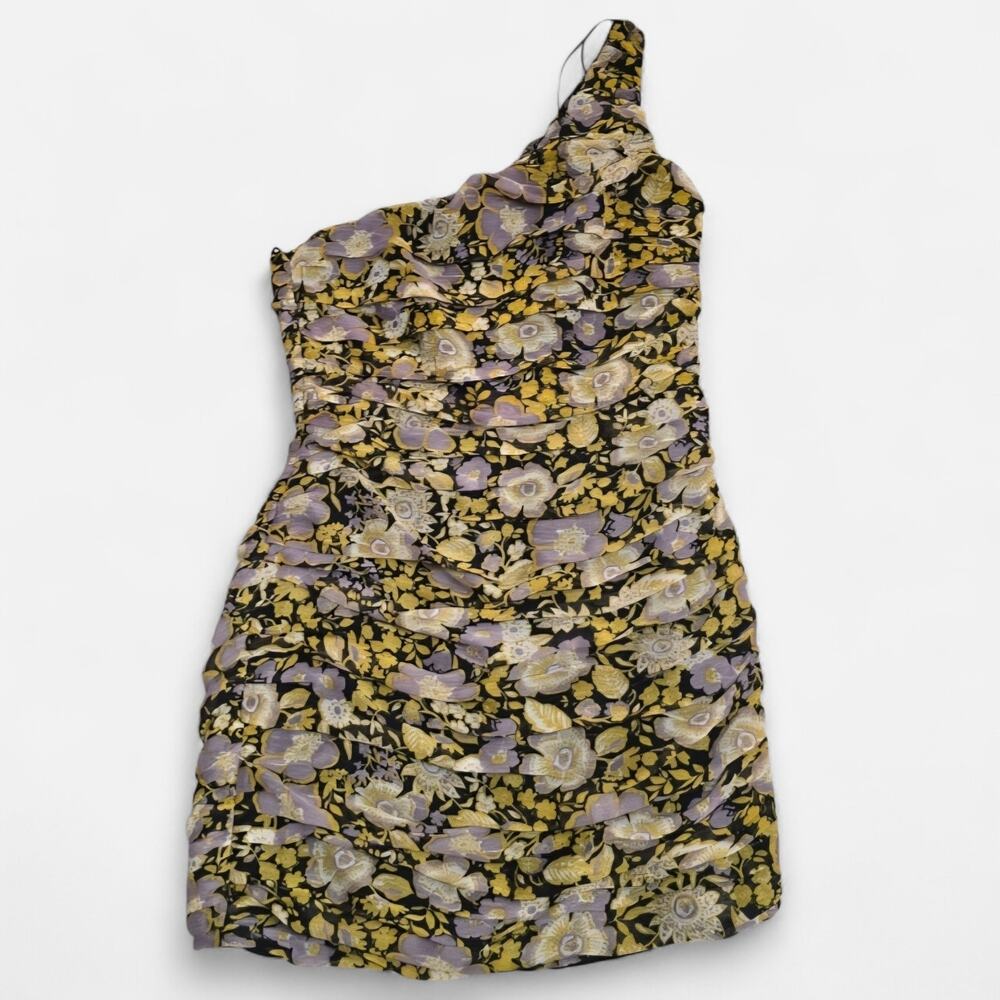 Zara NWT Fairycore Dress Purple Floral Cottage Mini Ruched One-Shoulder